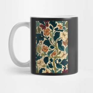 Floral Garden Botanical Print with Fall Flowers and Leaves Mug